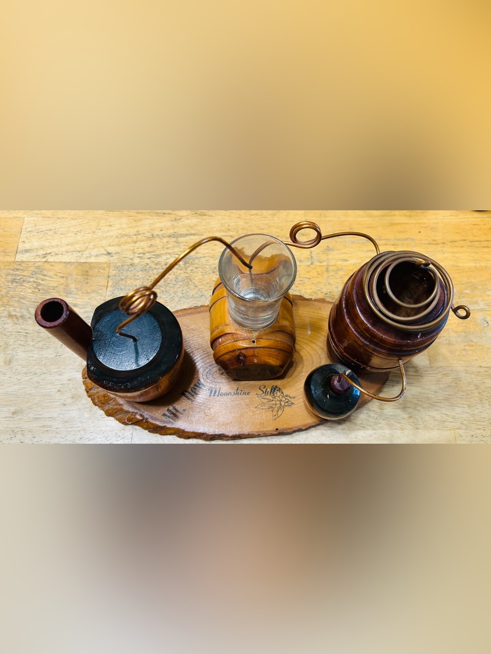 Handmade vintage Kentucky folk art moonshine still.